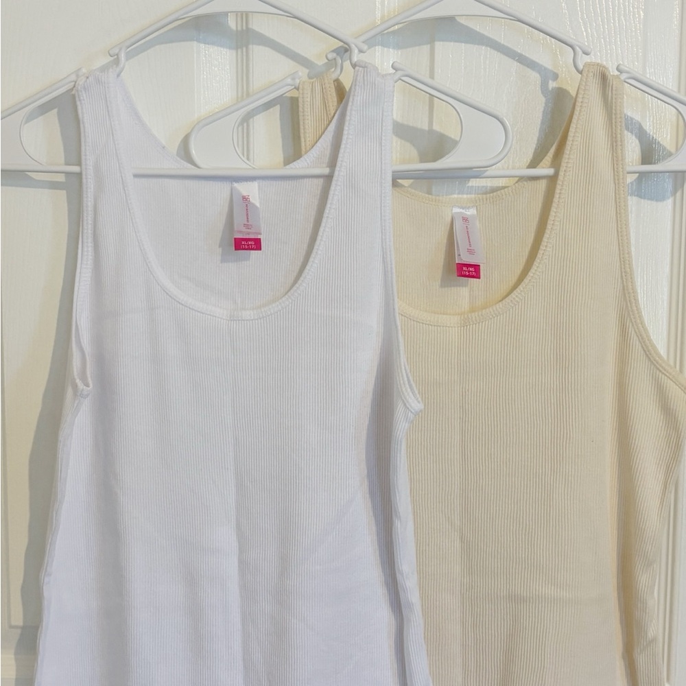 No Boundaries Lace Trim Tank Tops - White and Cream - Picture 3 of 11
